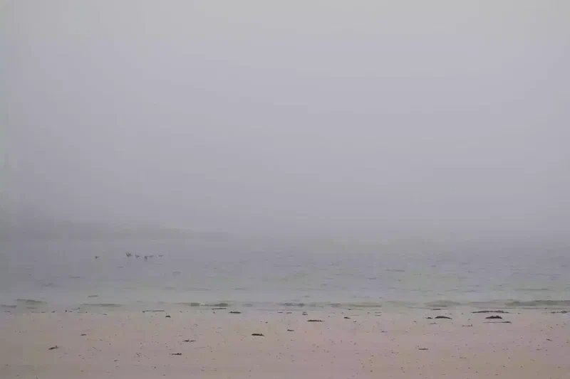 Plage dans le brouillard