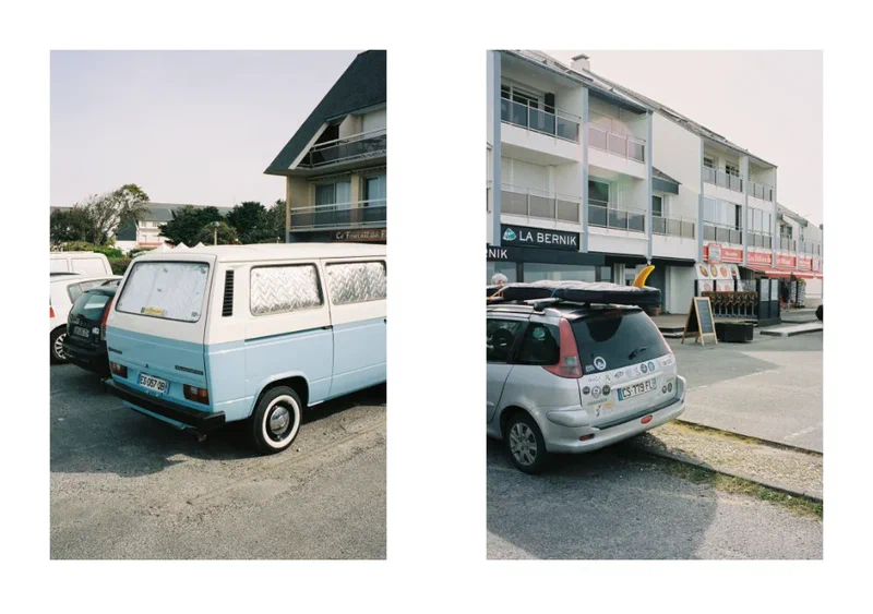 Spread of photos: a VW van parked in Guidel
